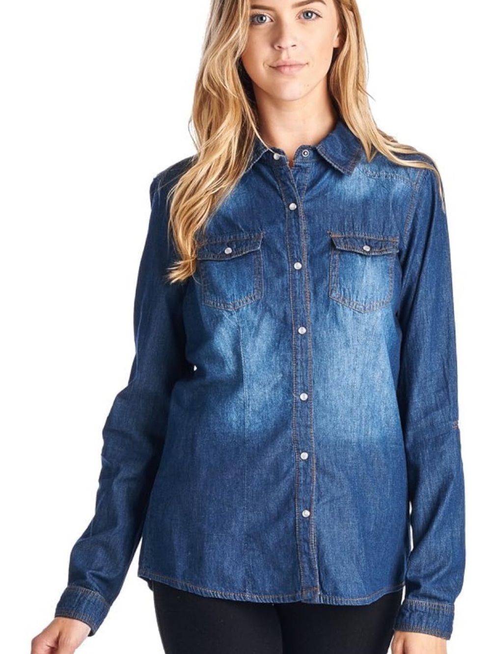 Ci Sono Indigo pearl snap Down Shirt